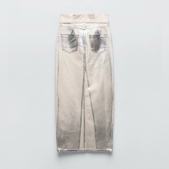 NWOT Zara Metallic Silver High-Waisted Midi Skirt – Size Small - Picture 2 of 15